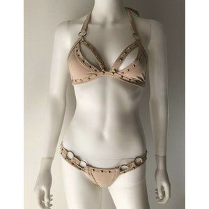 Sexy Swimsuit Microbikini 2 Pieces Tacks Beige Nude Nylon Size S